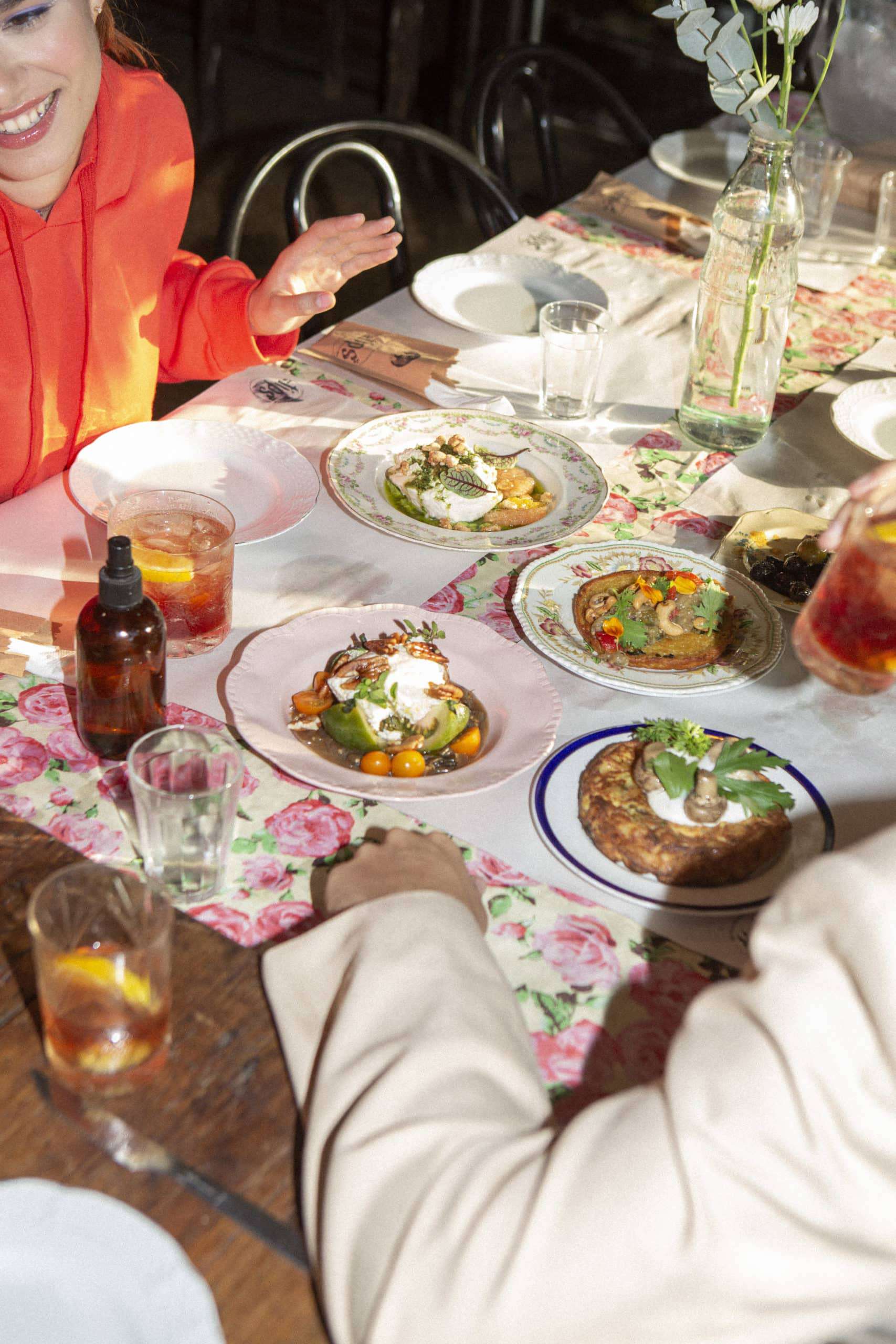 Plate and Cutlery laid out on a table with tablecloth